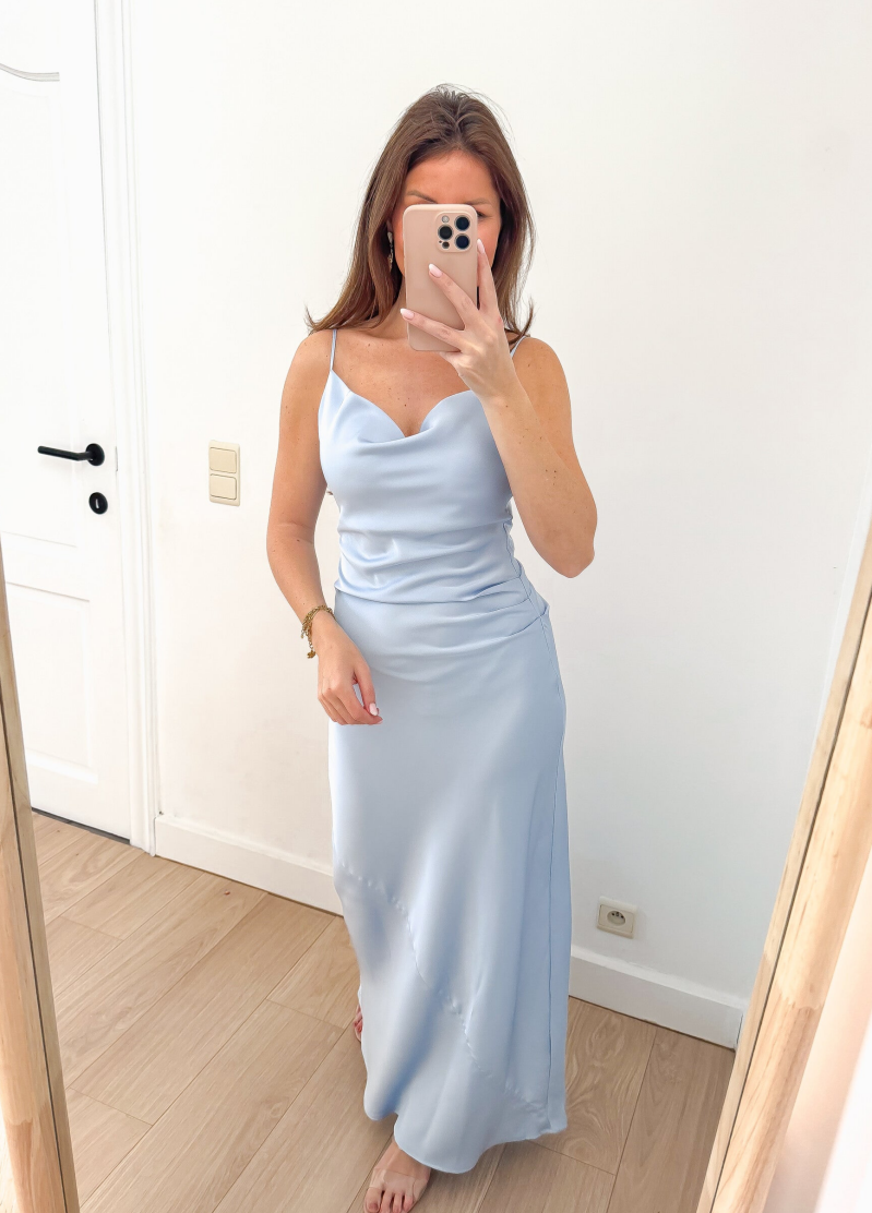 Blue Satin Maxi Dress — S