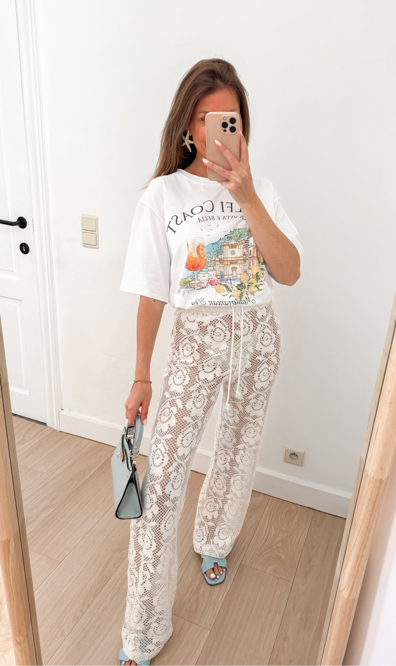 Cream Beach Lace Trousers — S