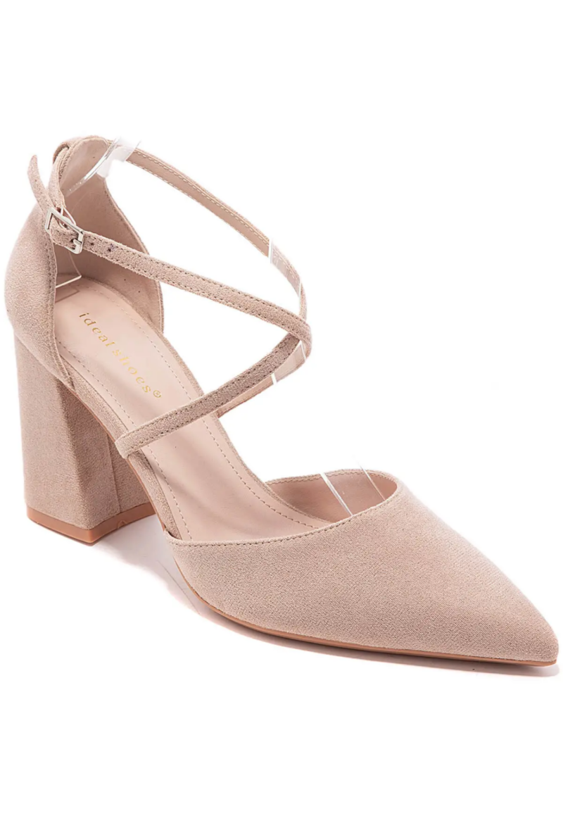 Beige Boucle Suede Heels — 36