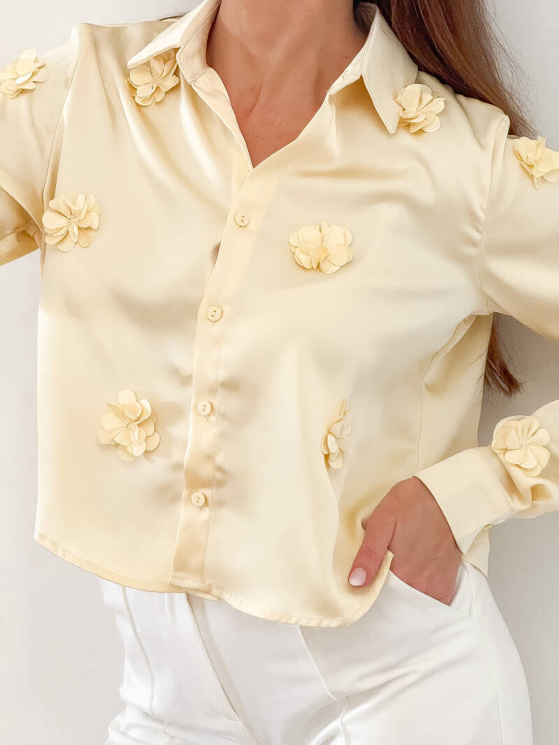 Butter Flora Satin Crop Blouse — S
