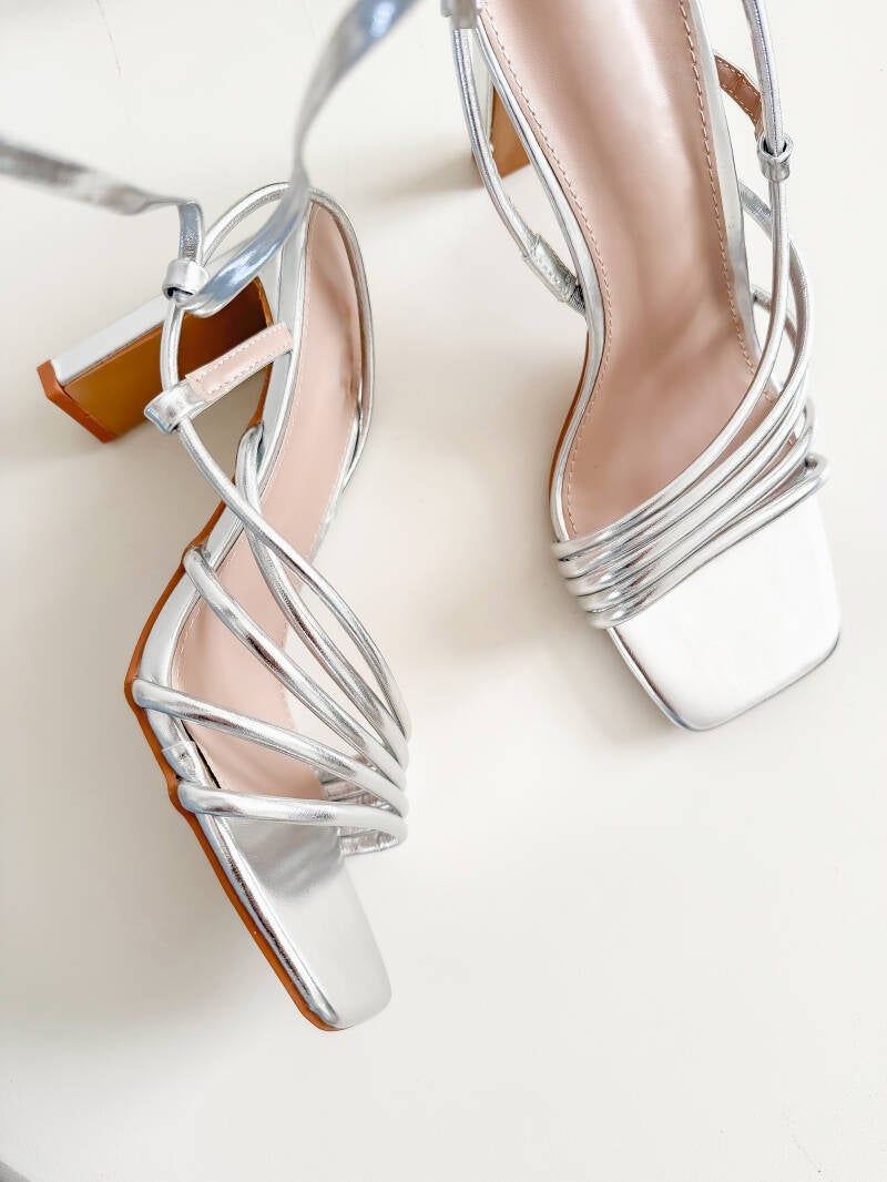Silver Metallic Heels — 36