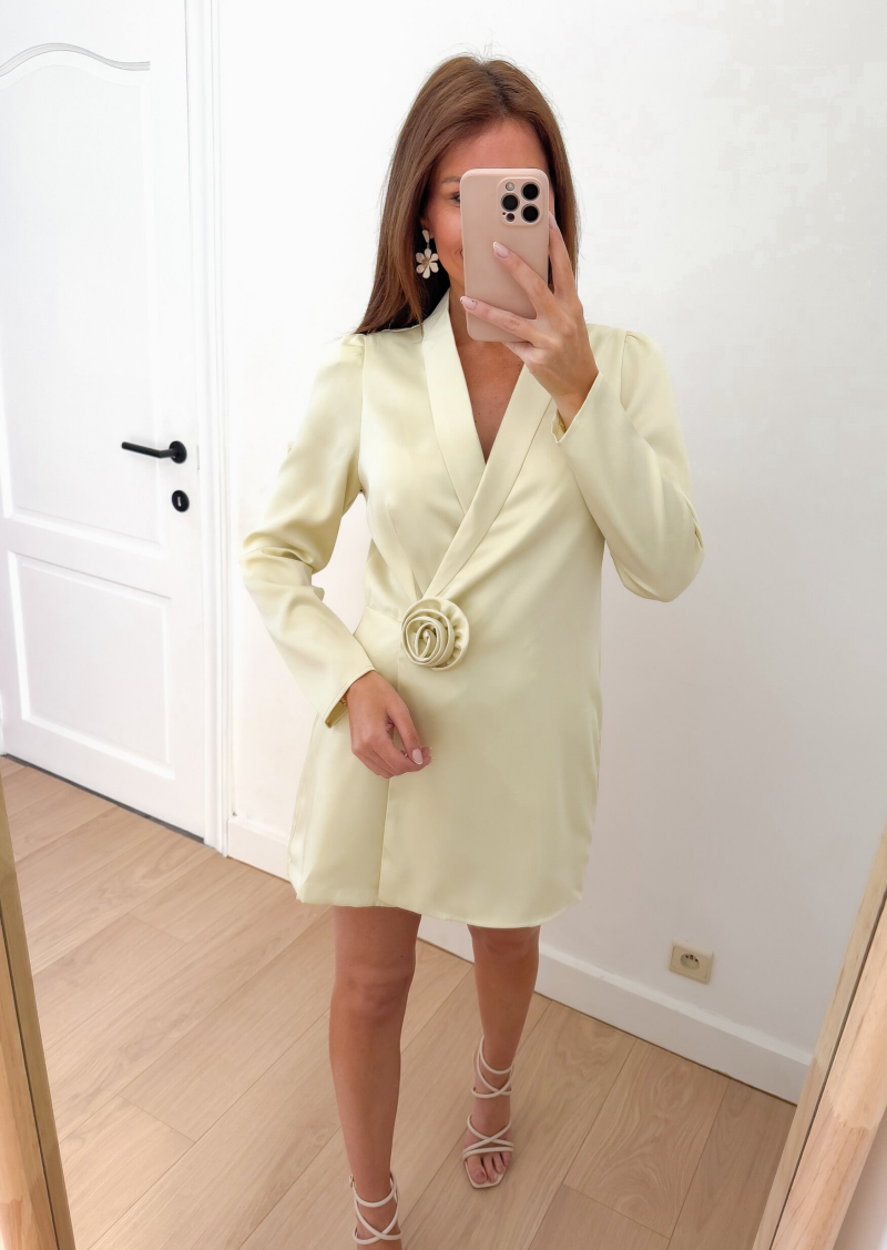 Lemon Satin Flower Playsuit — S