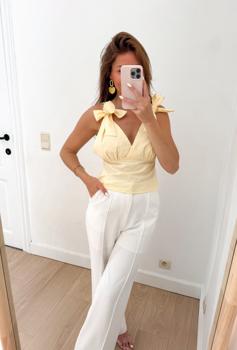 Yellow Bow Linnen Top — S