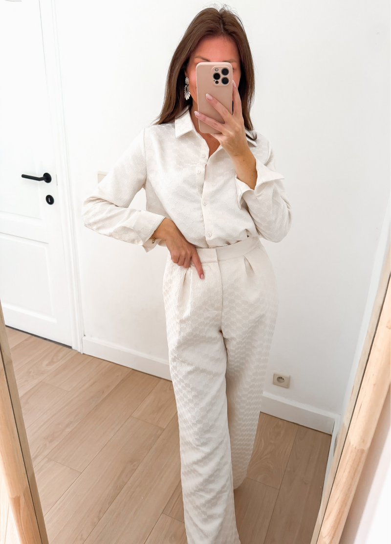 Cream Pattern Satin Trouser — S