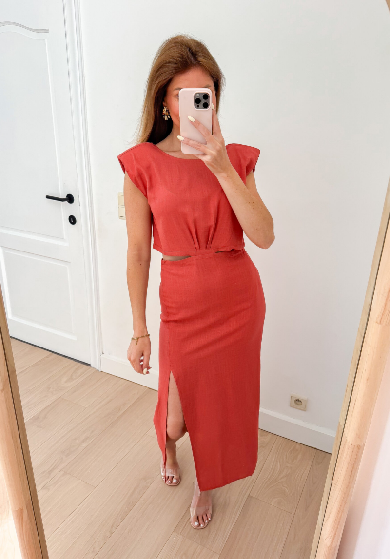 Terracotta Linnen Cut Out Dress — S