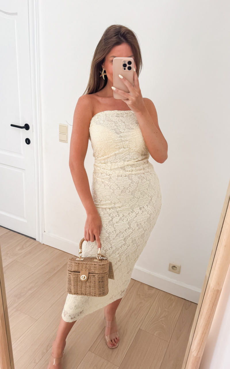 Cream Strapless Midi Dress — S