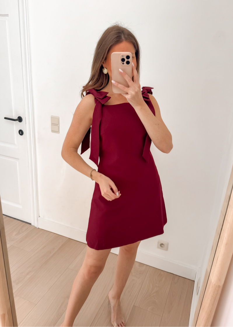 Bordeaux Bow Mini Dress — S