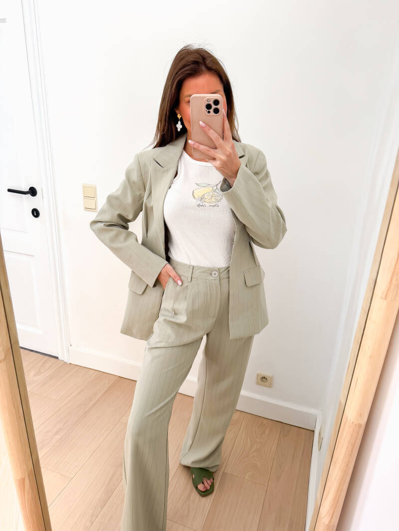 Olive Striped Suiting Blazer — S
