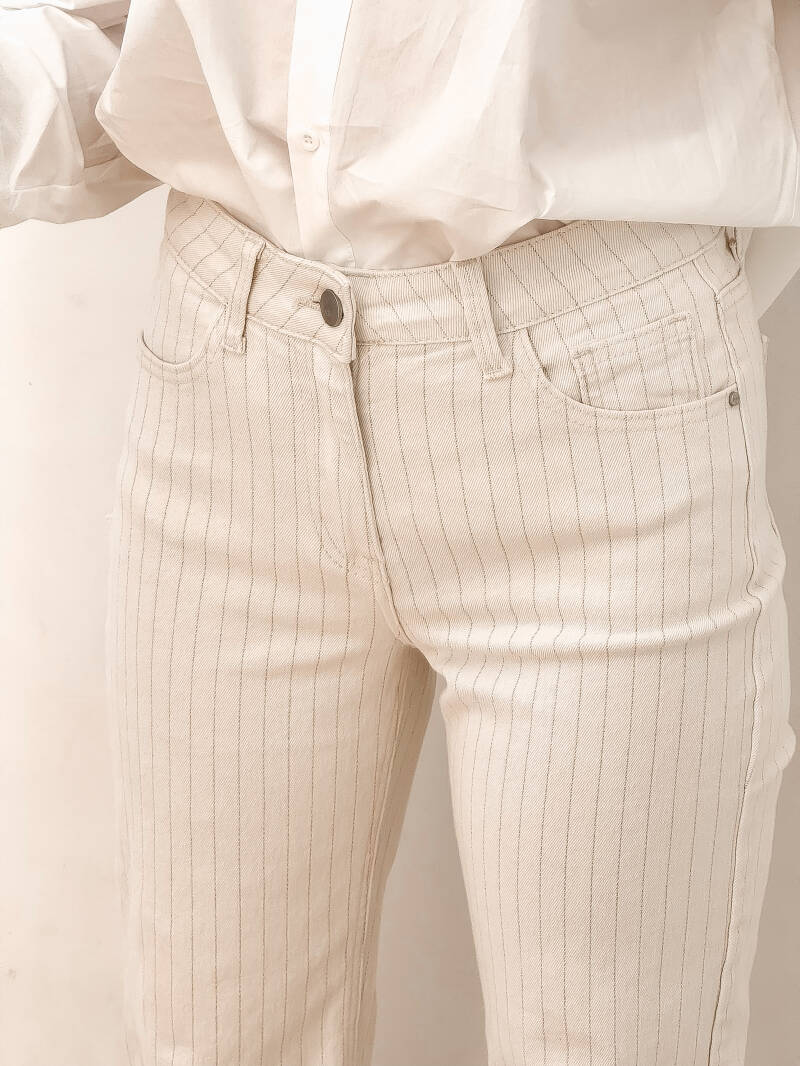 Beige Striped Wide Leg Jeans — XS