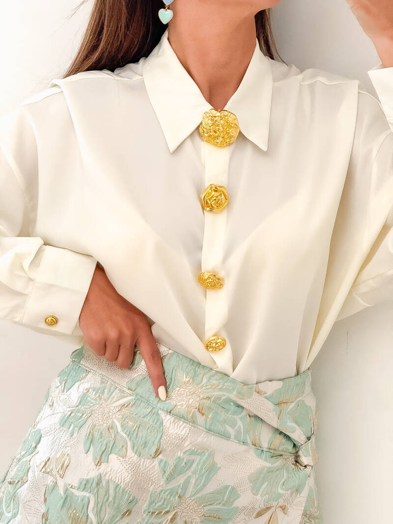 Cream Satin Golden Flower Blouse