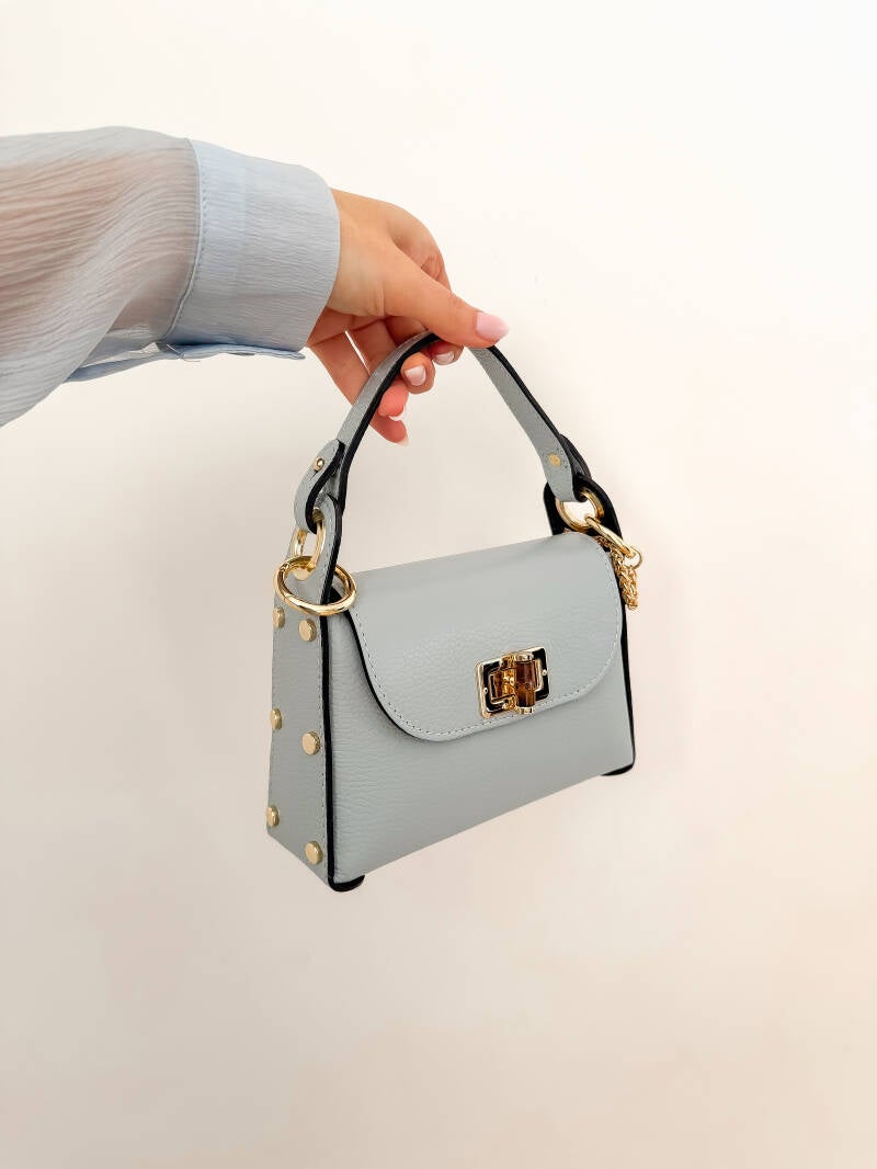 Blue Little Button Wood Bag