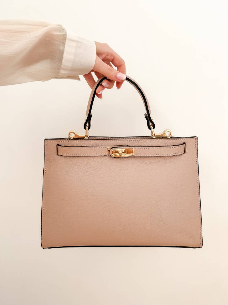 Nude Buckle Leather Bag